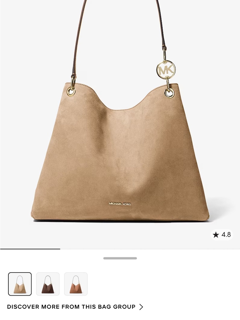 Michael Kors Tan Suede Shoulder Hobo with Gold MK Charm